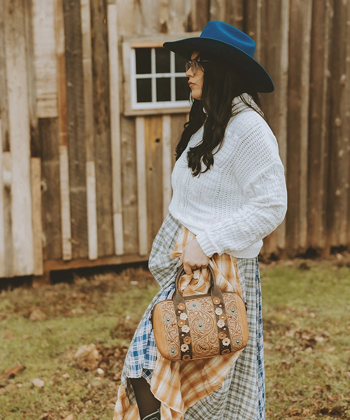 Montana West Embroidered Floral Cut-out Boston Bag Set-Country Glam Outfits