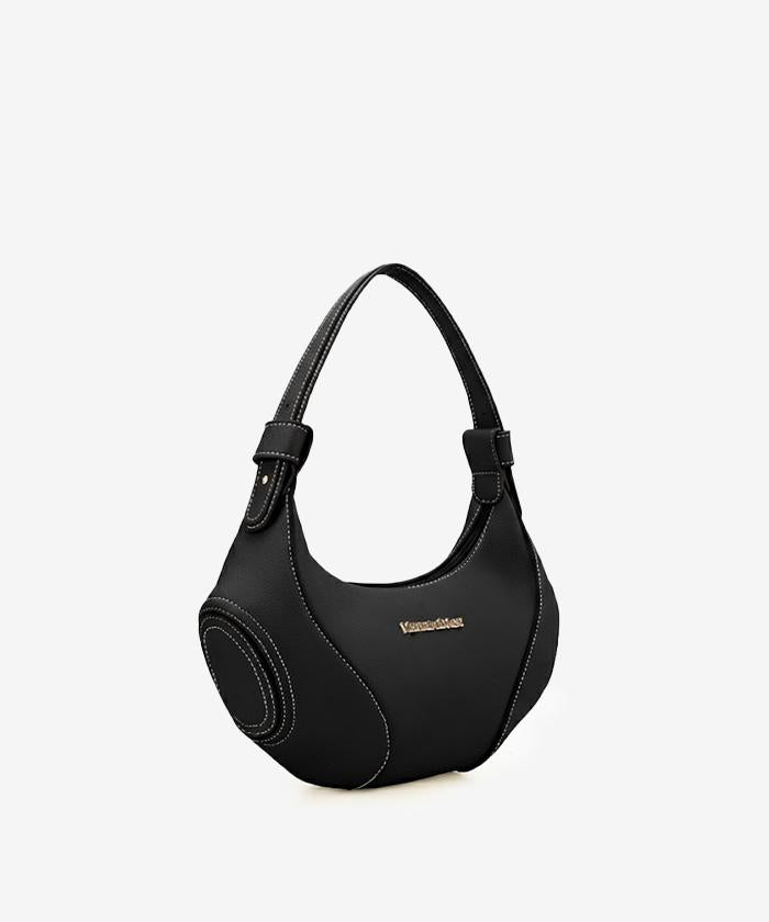 Montana West hobo bag in Black — vegan leather, curved silhouette, adjustable strap  
