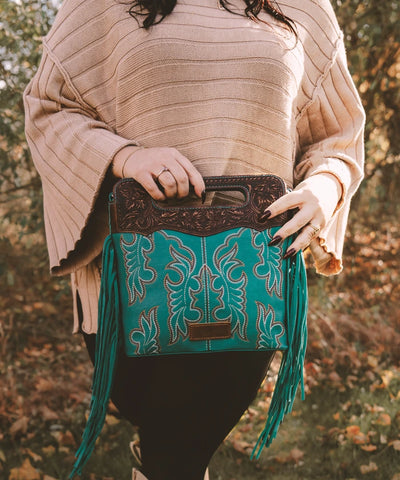 Wrangler Tooled Fringe Crossbody Bag