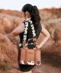 Wrangler Cow Print Crossbody Bag | Western Tote Bag in Coffee