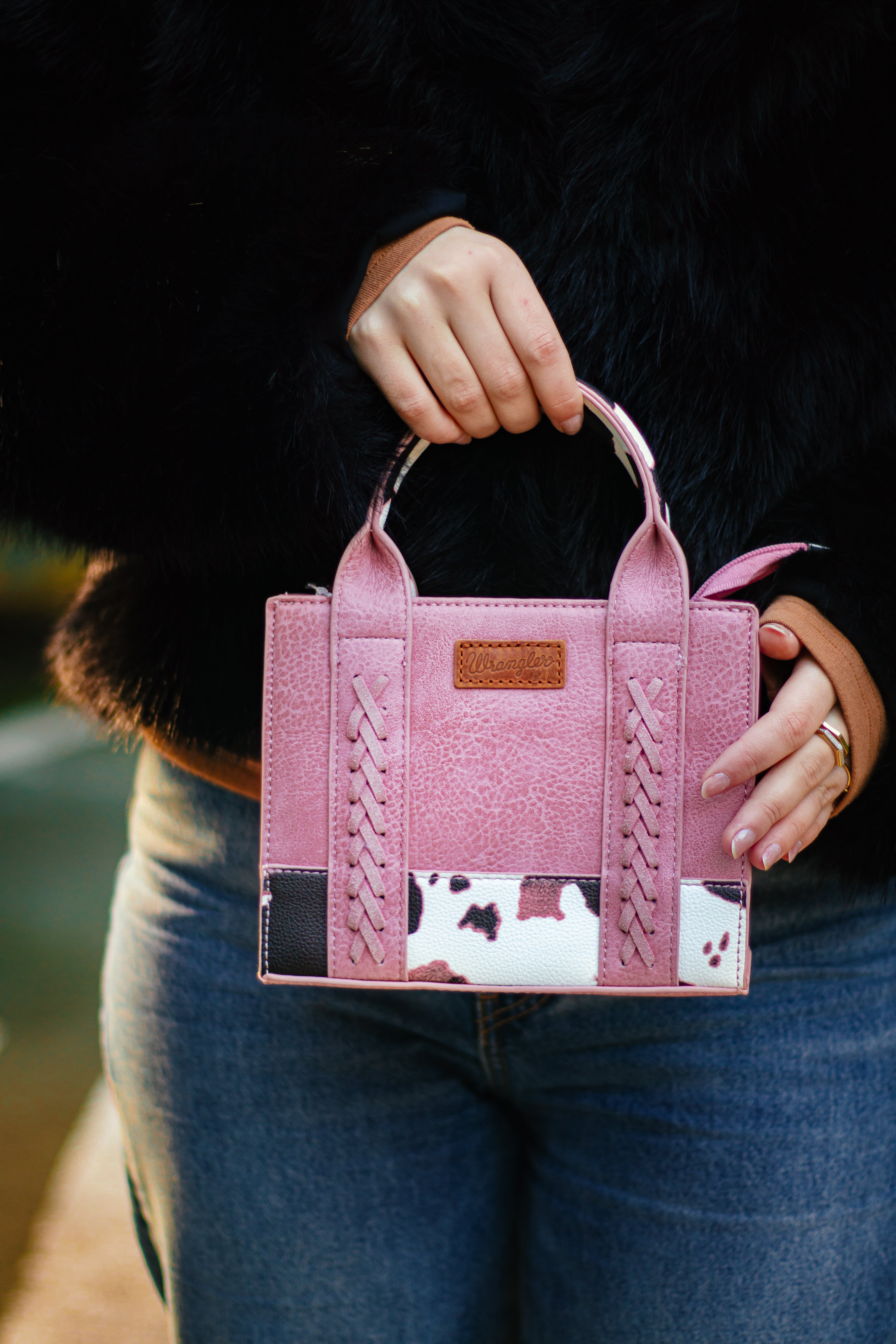 Wrangler Cow Print Accents Mini Tote Bag