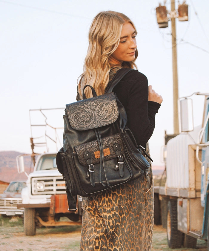 bristol small floral appliqué leather backpack Wrangler Floral Tooled Backpack