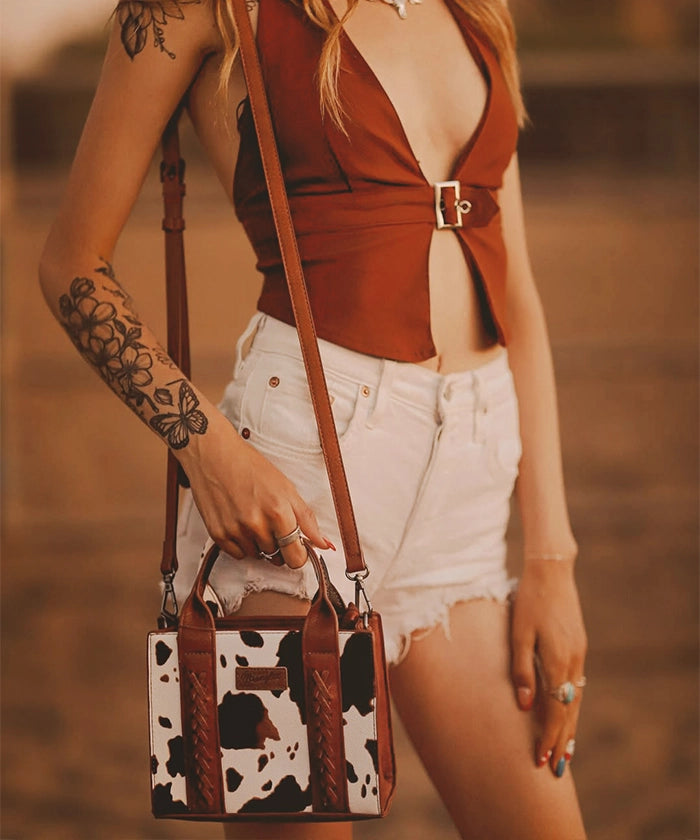 Wrangler Cow Print Mini Tote Bag-Country Glam Outfits