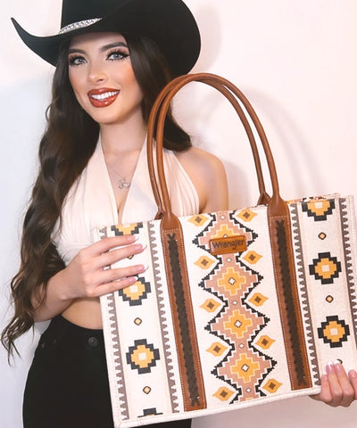 Wrangler Southwestern Aztec Print Canvas Wide Tote