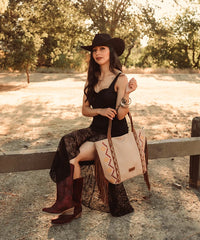 Wrangler Aztec Embroidered Fringe Wide Tote-Country Glam Outfits