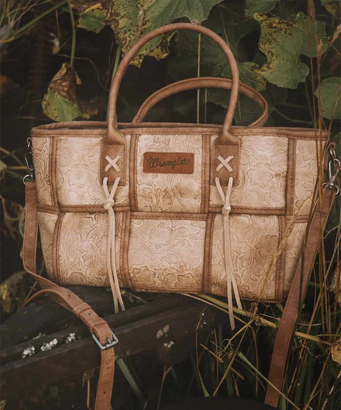 Wrangler Woven Tooled Grid Panel Tote Bag