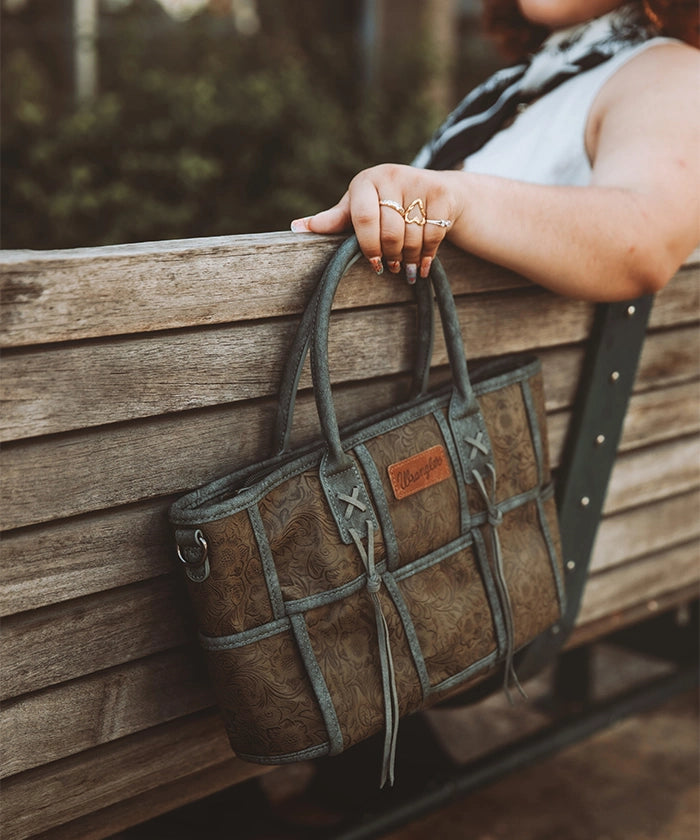 Wrangler Woven Tooled Grid Panel Tote Bag