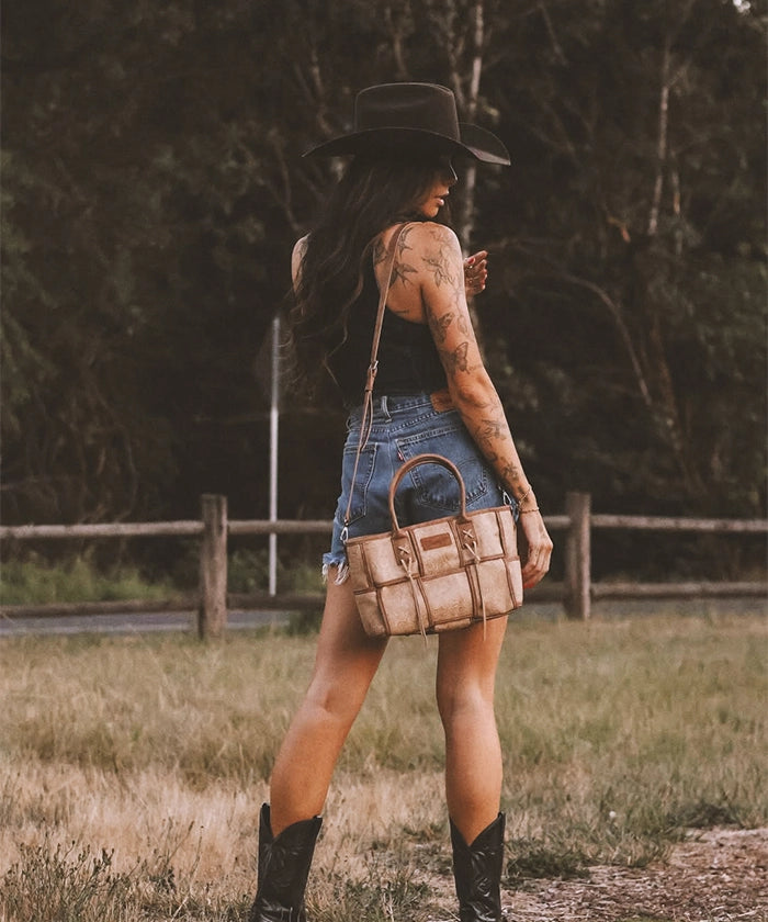 Wrangler Woven Tooled Grid Panel Tote Bag