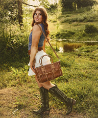 Wrangler Woven Tooled Grid Panel Tote Bag-Country Glam Outfits