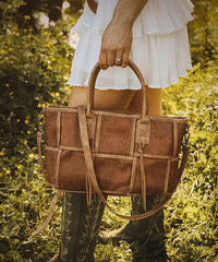 Wrangler Woven Tooled Grid Panel Tote Bag