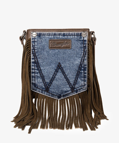Wrangler Fringe Jean Denim Pocket Crossbody Bag