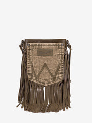 Wrangler Green Leather Fringe Jean Denim Pocket Crossbody - Montana West World
