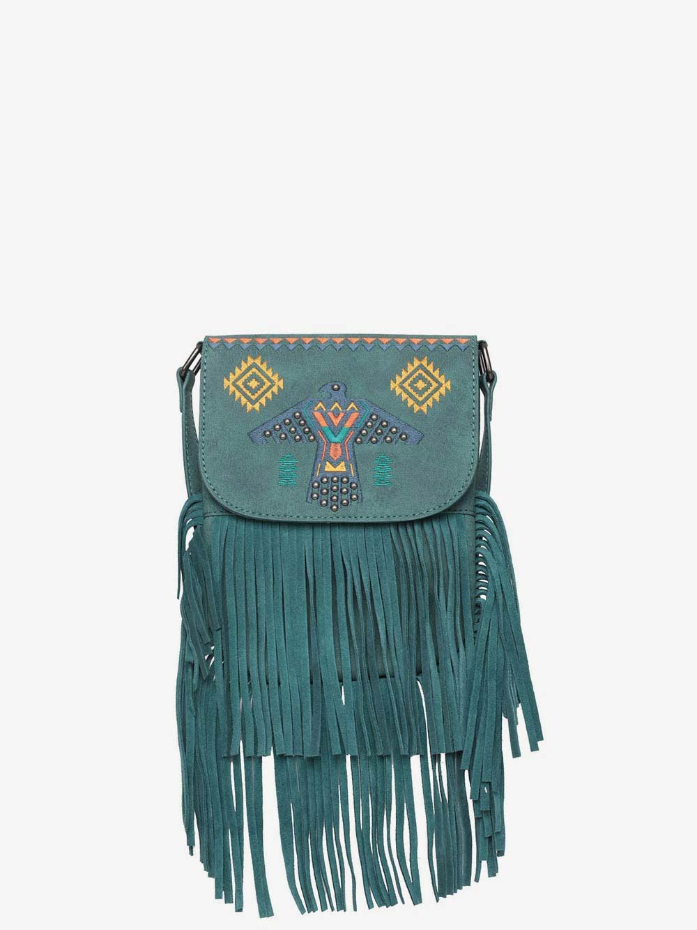 Wrangler Embroidered Thunderbird Aztec Fringe Crossbody - Montana West World