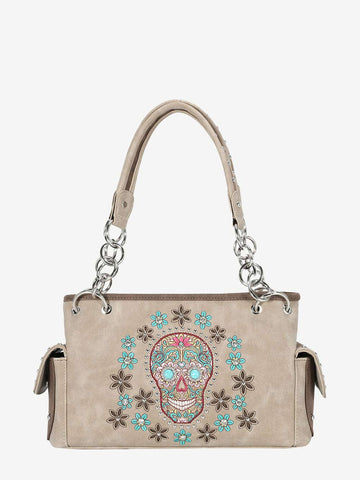 Montana West Embroidered Sugar Skull Concealed Carry Satchel - Montana West World