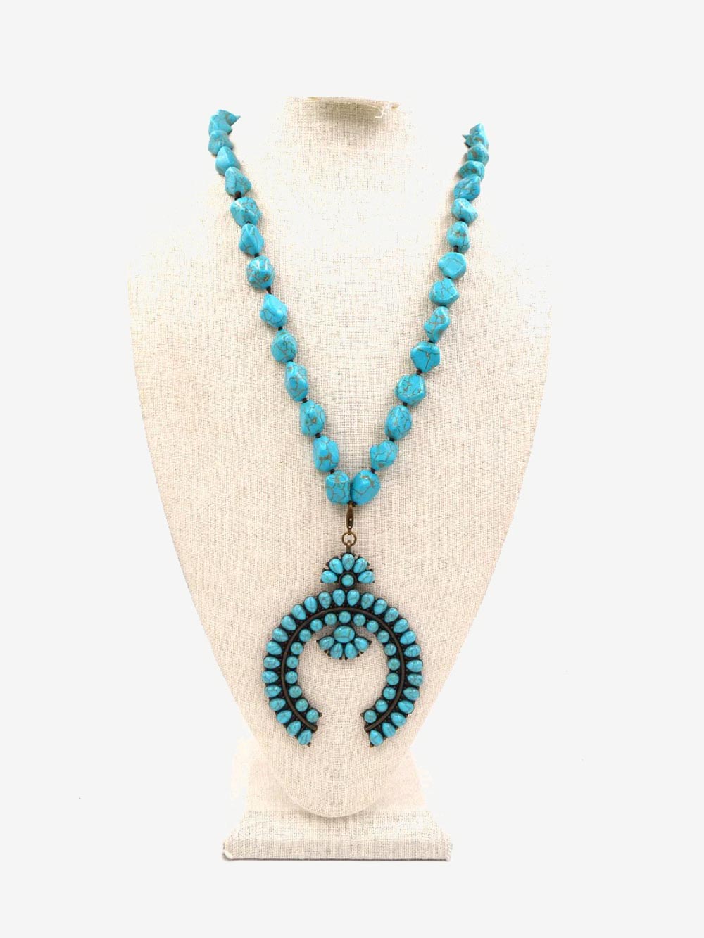 Montana West Turquoise Bead Squash Blossom Pendent Necklace - Montana West World