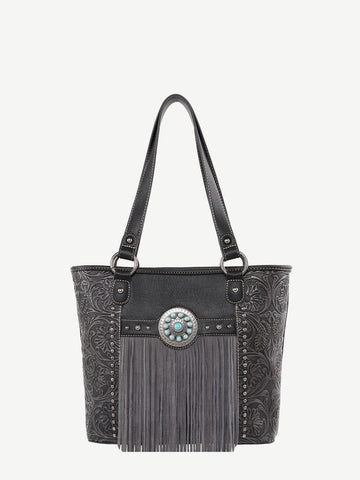 Montana West Floral Embossed Fringe Concho Tote - Montana West World