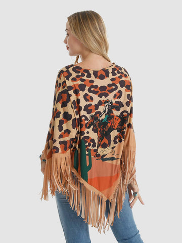 Montana West Leopard Rodeo Graphic Fringe Poncho - Montana West World