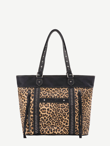 Montana West Animal Print Leather Tassel Concealed Carry Wide Tote - Montana West World