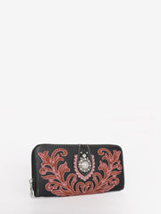 American Bling Black Embroidered Floral Satchel and Wallet Set - Montana West World