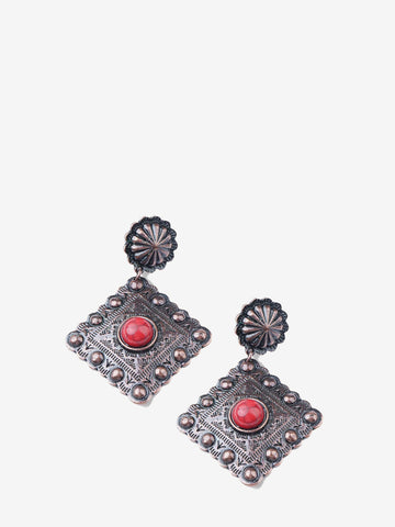 Montana West Red Stone Bronze Rhombus Earrings - Montana West World