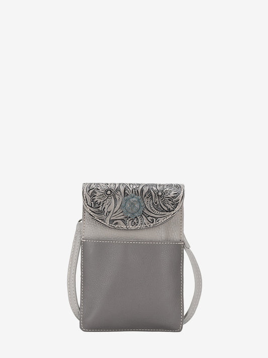 Montana West Floral Tooled Genuine Leather Belt Loop Crossbody Phone Holster Pouch - Montana West World