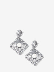 Montana West White Stone Silver Rhombus Earrings - Montana West World