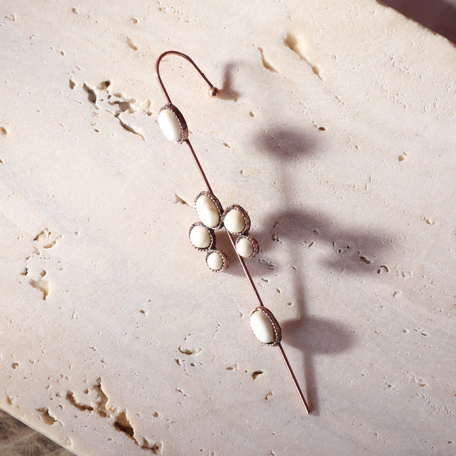 Rustic Couture's Natural Stone Flower Ear Pin Cuff Earrings - Montana West World