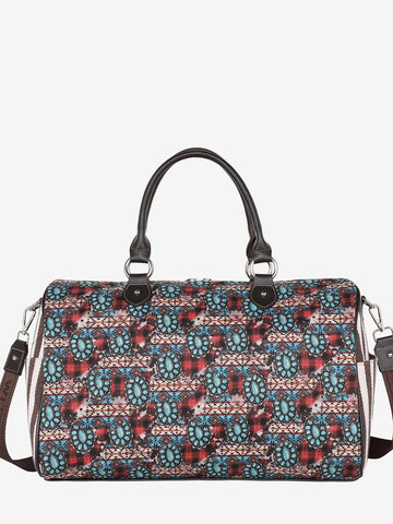 Montana West Aztec Squash Blossom Print Canvas Weekender Bag - Montana West World