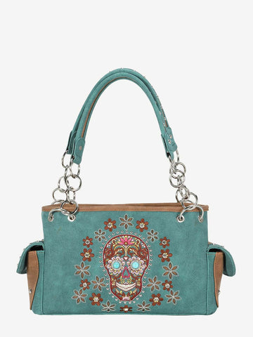 Montana West Embroidered Sugar Skull Concealed Carry Satchel - Montana West World