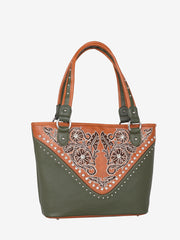American Bling Green Embroidered Floral Tote and Wallet Set - Montana West World