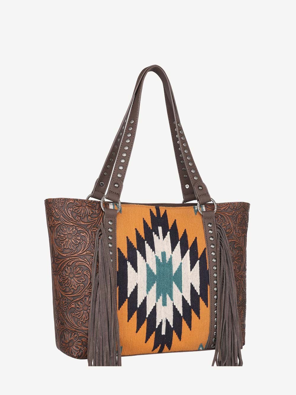 Trinity Ranch Leather Fringe Floral Embossed Concealed Carry Tote - Montana West World