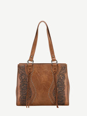 （Sale）Trinity Ranch Floral Tooled Leather Tassel Concealed Carry Tote Collection - Montana West World