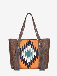 Trinity Ranch Leather Fringe Floral Embossed Concealed Carry Tote - Montana West World