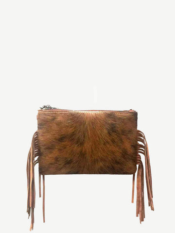 Montana West Hair-On Cowhide  Leather Fringe Crossbody Clutch - Montana West World