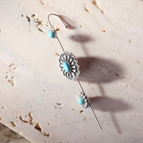 Rustic Couture's Natural Stone Navajo Concho Ear Pin Cuff Earrings - Montana West World