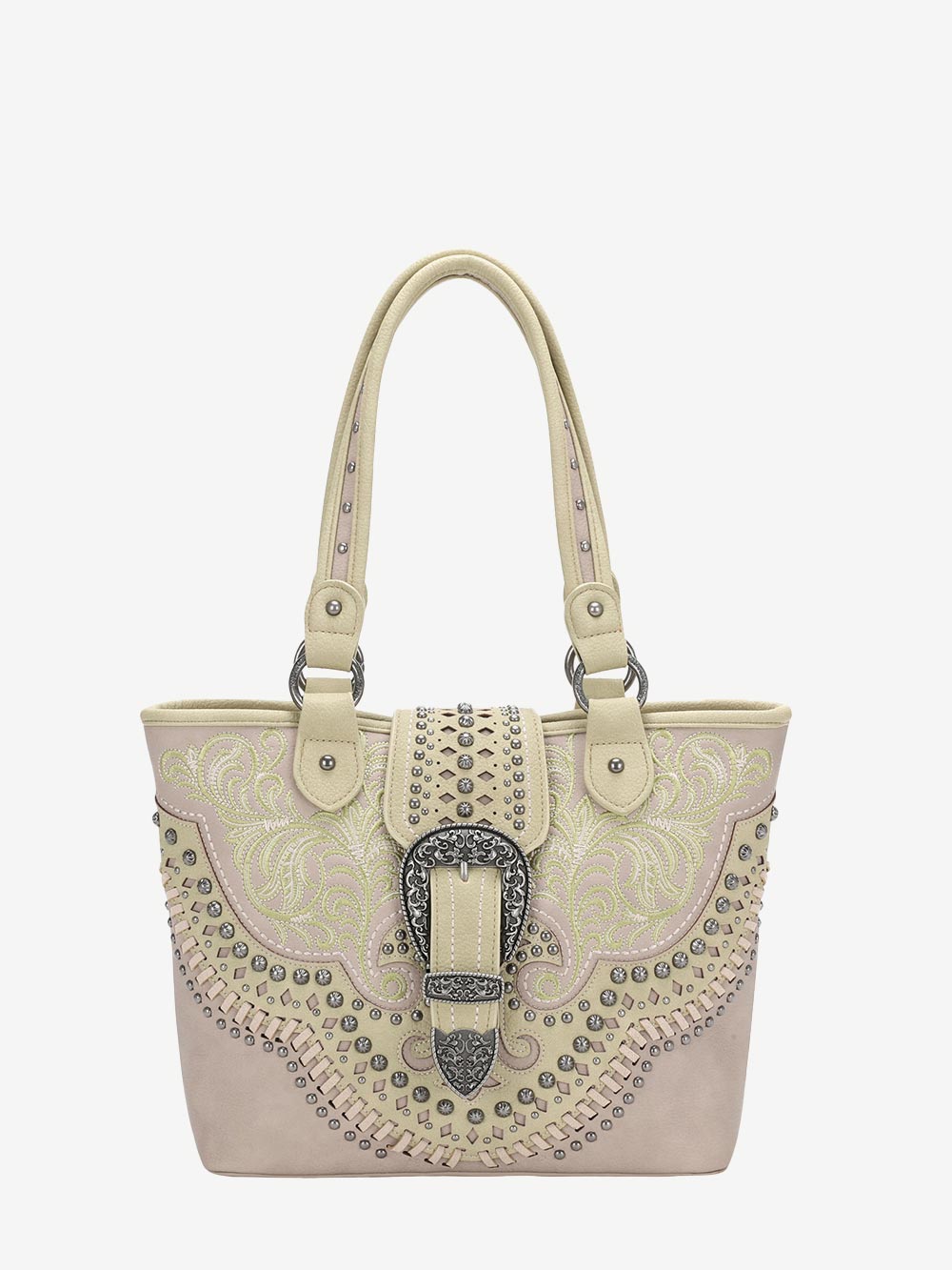 Montana West Vintage Floral Embroidered Buckle Studs Tote - Montana West World