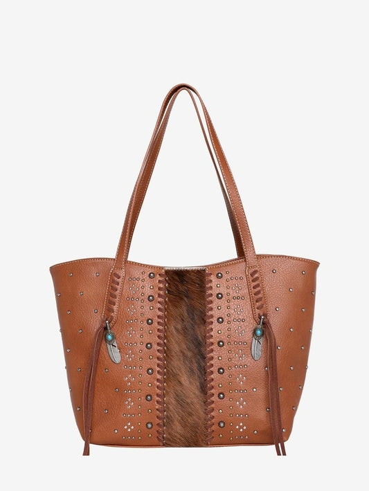 Trinity Ranch Hair-On Leather Studs Collection Concealed Tote - Montana West World