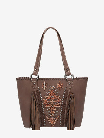 Montana West Geometric Aztec Leather Fringe Concealed Carry Tote - Montana West World