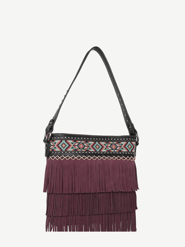 Montana West Embroidered Aztec Fringe Concealed Carry Hobo - Montana West World