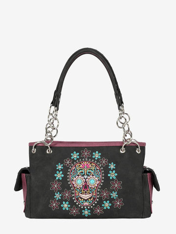 Montana West Embroidered Sugar Skull Concealed Carry Satchel - Montana West World