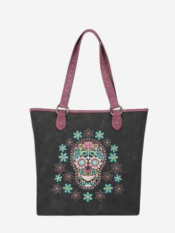 Montana West Embroidered Sugar Skull Concealed Carry Tote - Montana West World