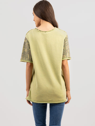 Delila Women Embroidered Washed Cactus Tee With Rhinestones - Montana West World