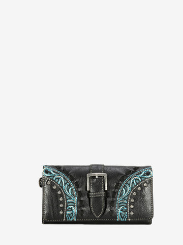 Montana West Embroidered Cut-out Boot Scroll Buckle Wallet - Montana West World