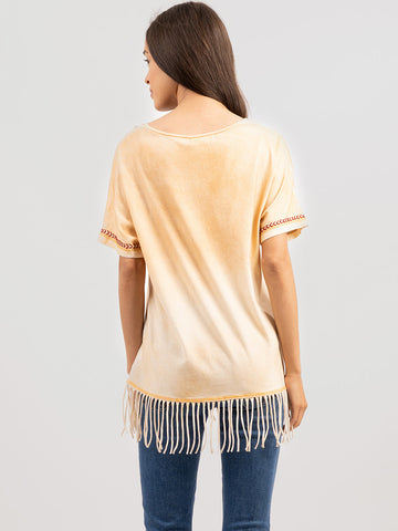 Delila Women’s Fringed Lace collar With Tassel Tee - Montana West World