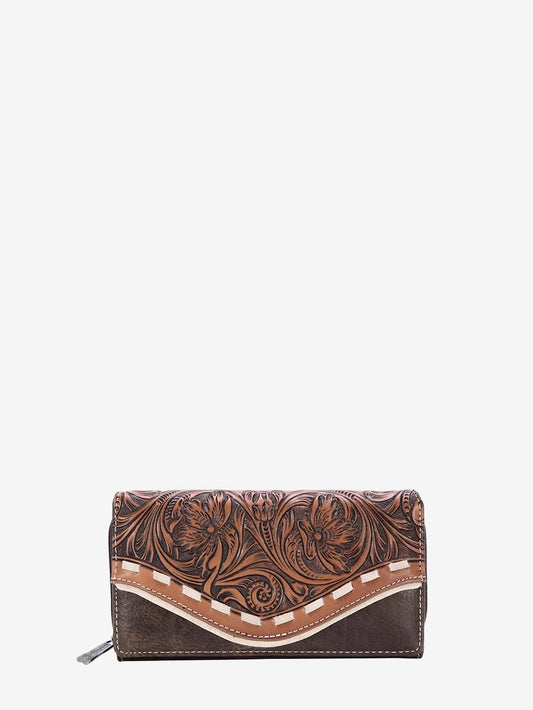 Trinity Ranch Floral Tooled Western Wallet - Montana West World