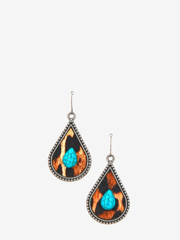 Montana West Animal Print Teardrop Turquoise Earrings - Montana West World