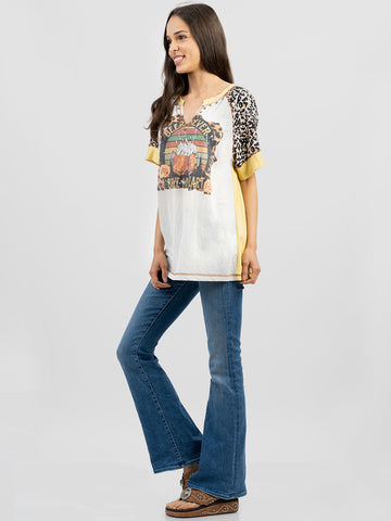 Delila Women Beer Cheering Graphic Leopard V Neck Tee - Montana West World