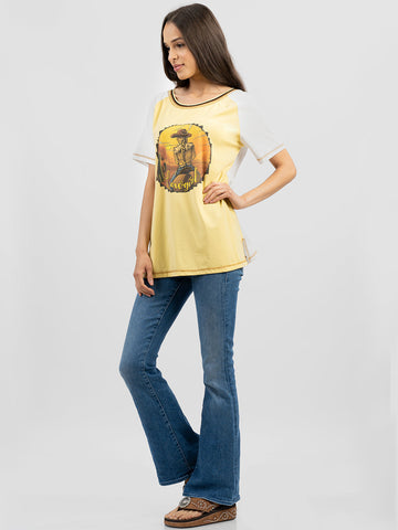 Delila Women Cowgirl Graphic Round Neck Short Sleeve Tee - Montana West World