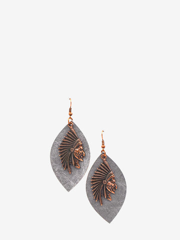 Montana West Leaf Shape Indian Head Earrings - Montana West World