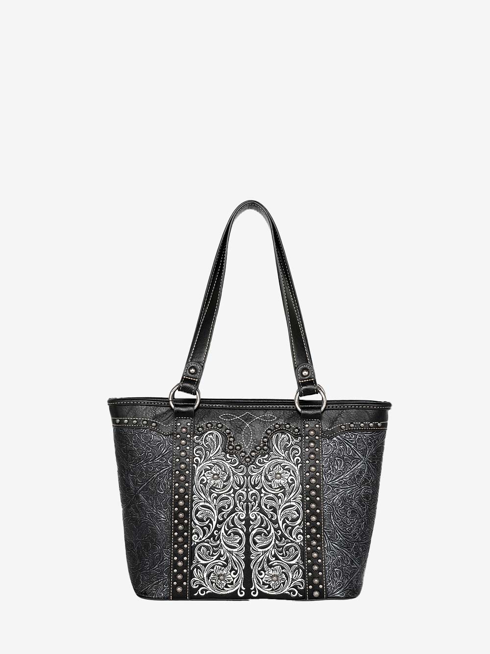 Montana West Floral Embroidered Embossed Studded Tote Bag - Montana West World